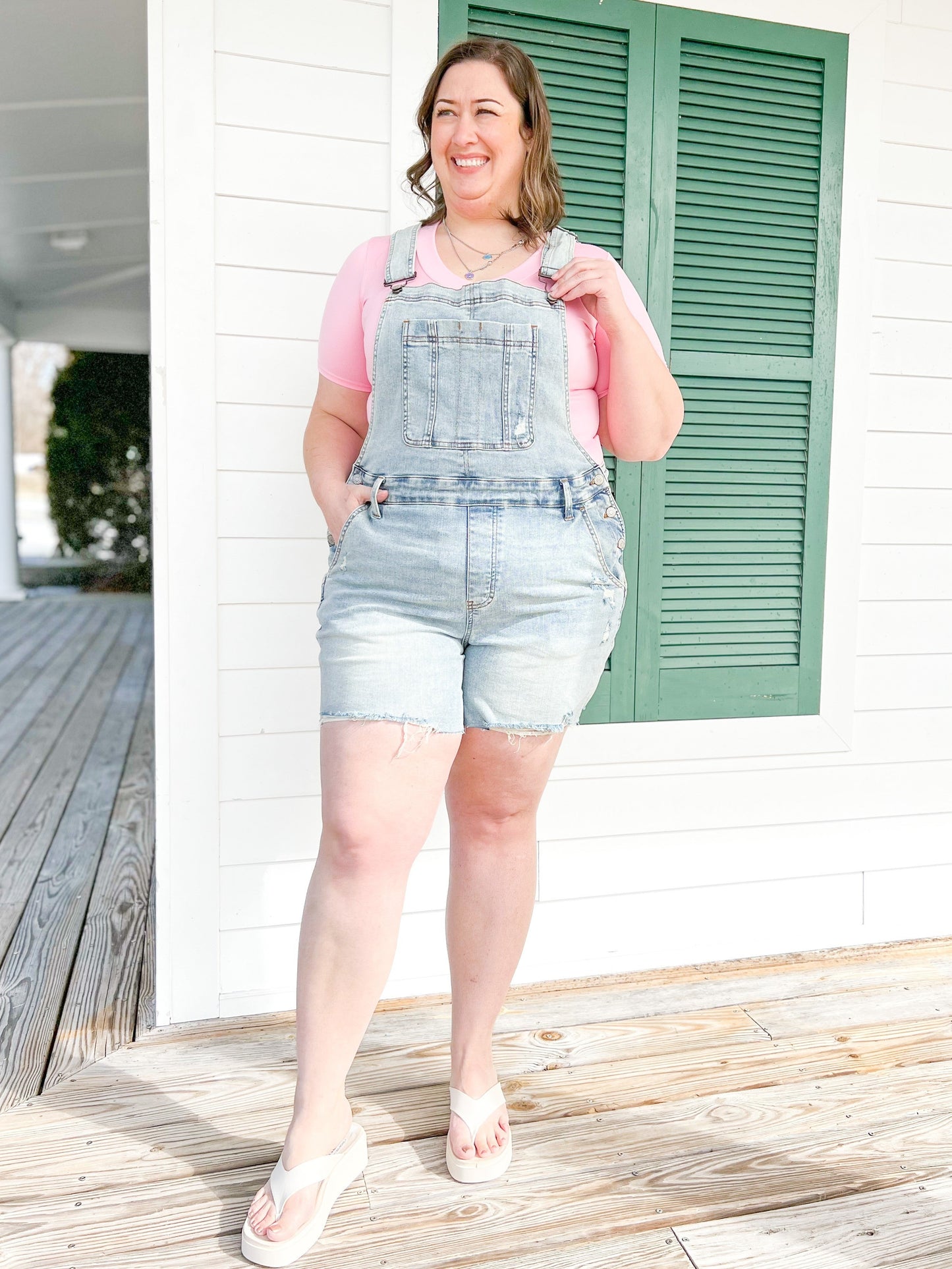 Judy Blue Bethany Blues Light Wash Destroyed Shorts Overalls