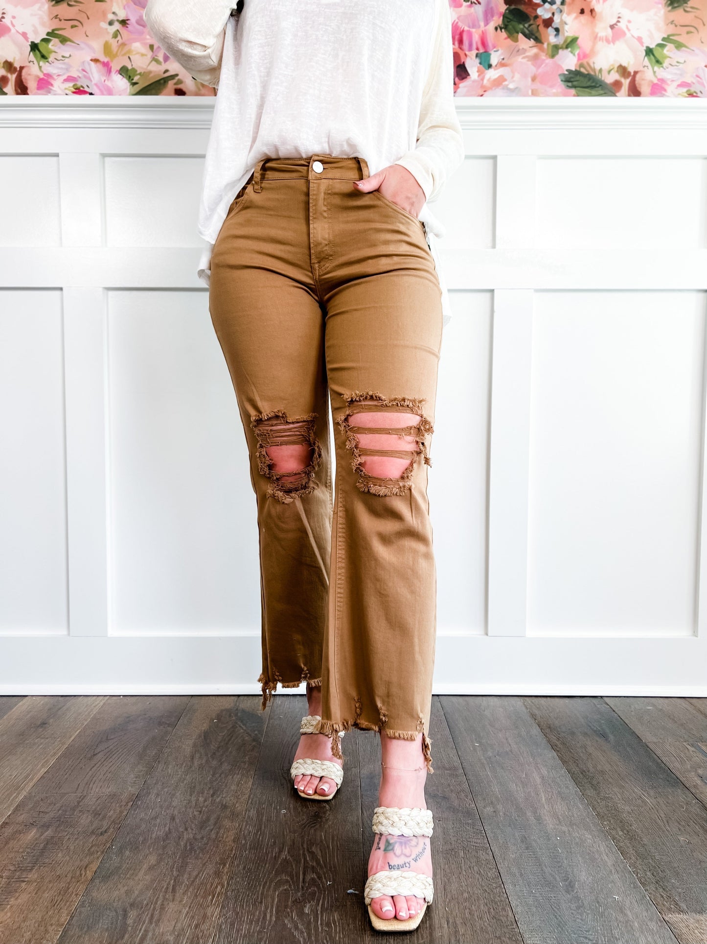 Risen Mocha High Rise Straight Legged Jeans