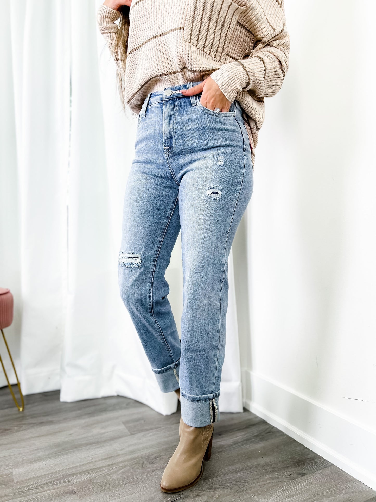 Risen Light Wash High Rise Wide Straight Jeans